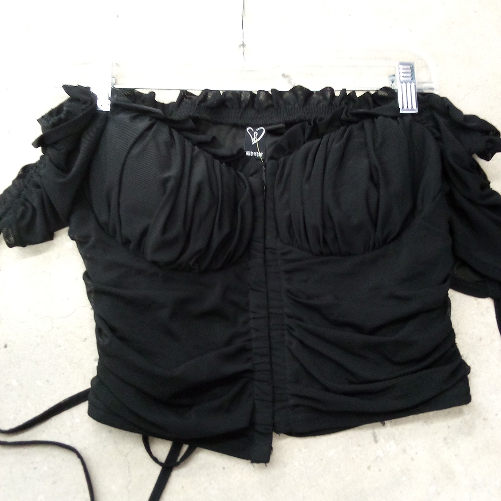 Windsor Black Puff Sleeve Ruched Blouse